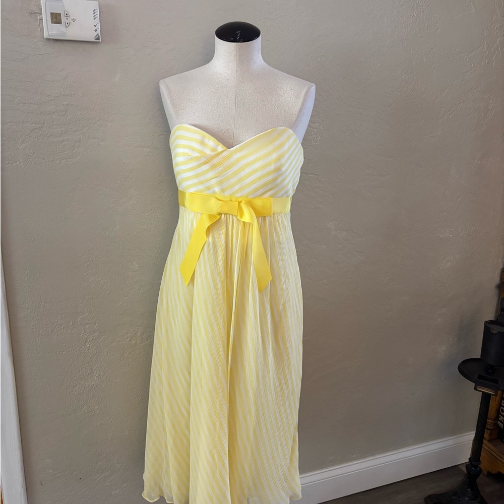 strapless Kay Unger Yellow Strapless Bow-Waist Midi Dress Sz 10 - Picture 7 of 7